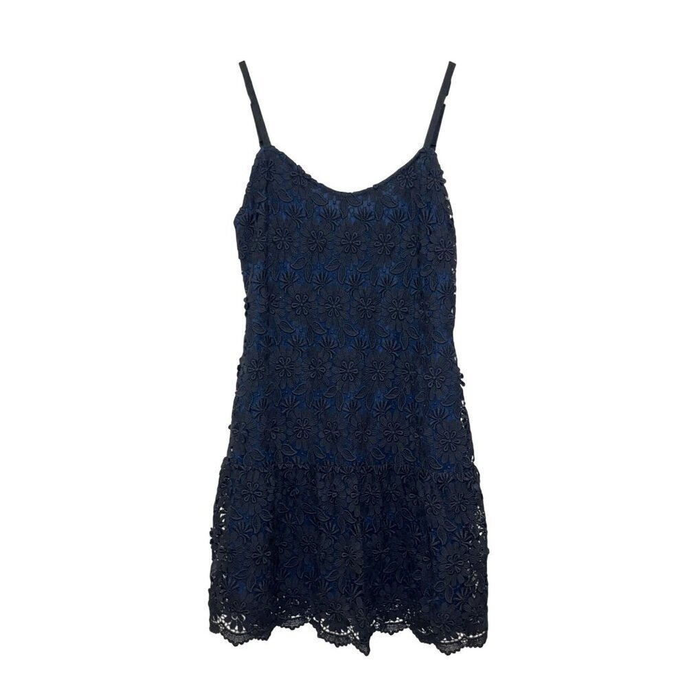 Alice + Olivia Black Lace Overlay Floral Tiered Strappy Mini Dress Women's Size
